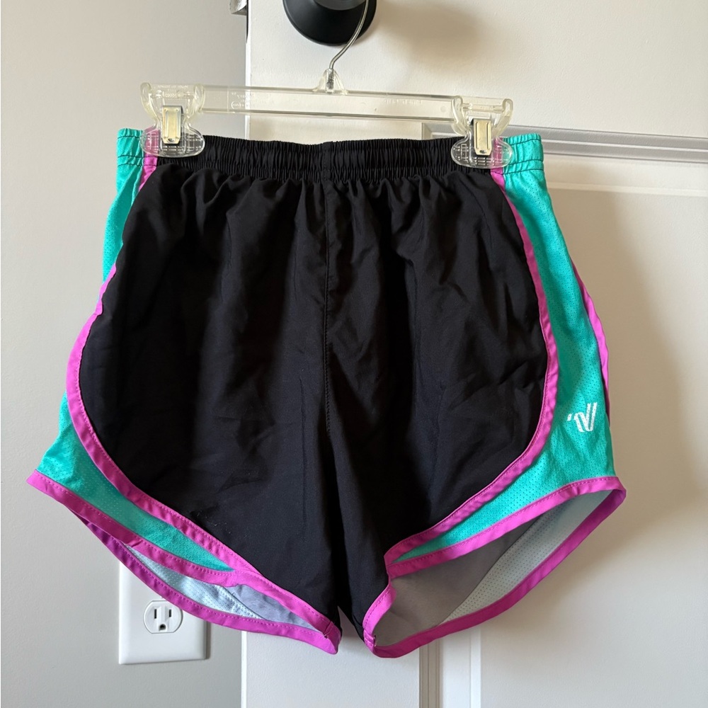 Varsity Black and Green Athletic Shorts Lightweight Elastic Waist